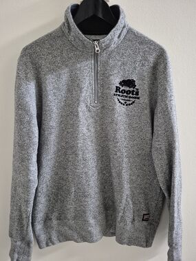 Roots Men's Grey Half-Zip Sweater with Logo